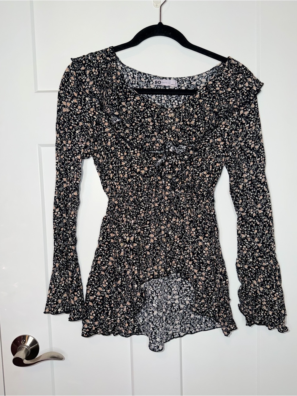 SO Black Floral High Low Blouse